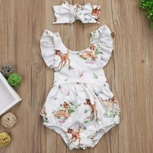 Bambi Romper & Headband - Criss Cross Ruffle Back